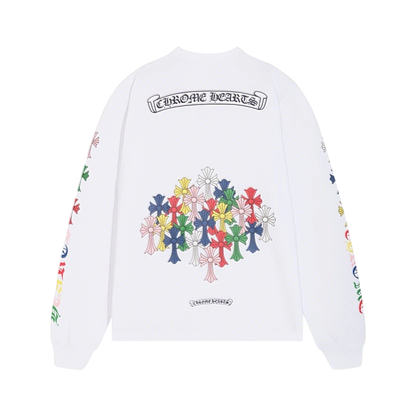 Gothic Cross & Graphic Print Long-Sleeve Crewneck Sweatshirts (Black/White)