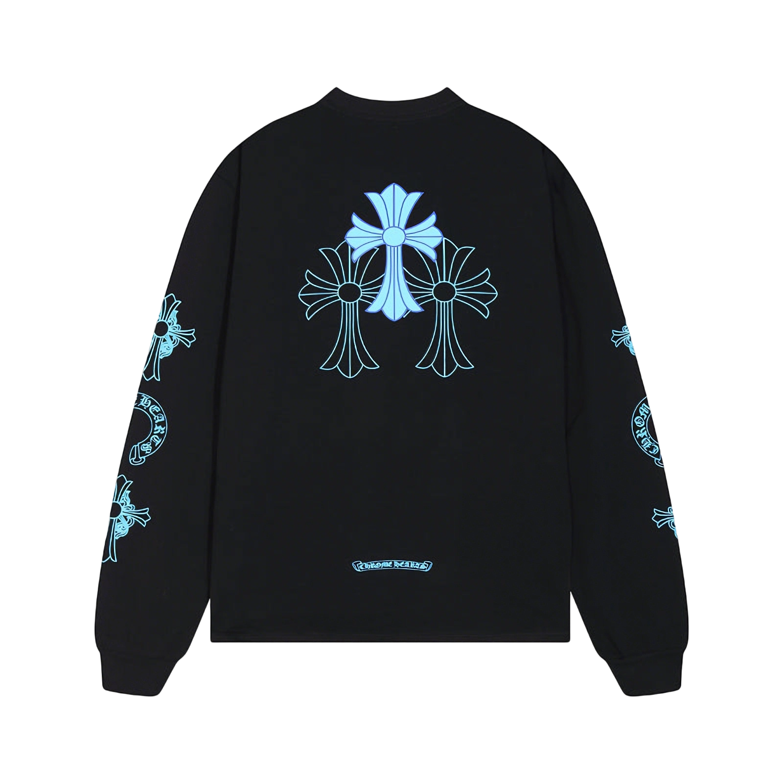 Gothic Cross & Graphic Print Long-Sleeve Crewneck Sweatshirts (Black/White)