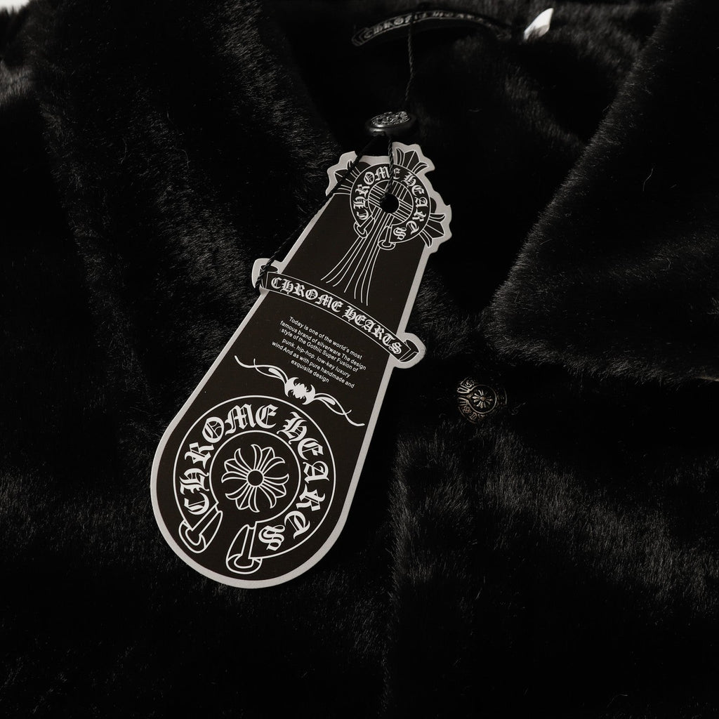 Faux Fur Cross Varsity Jacket - Black White Gothic Streetwear 035