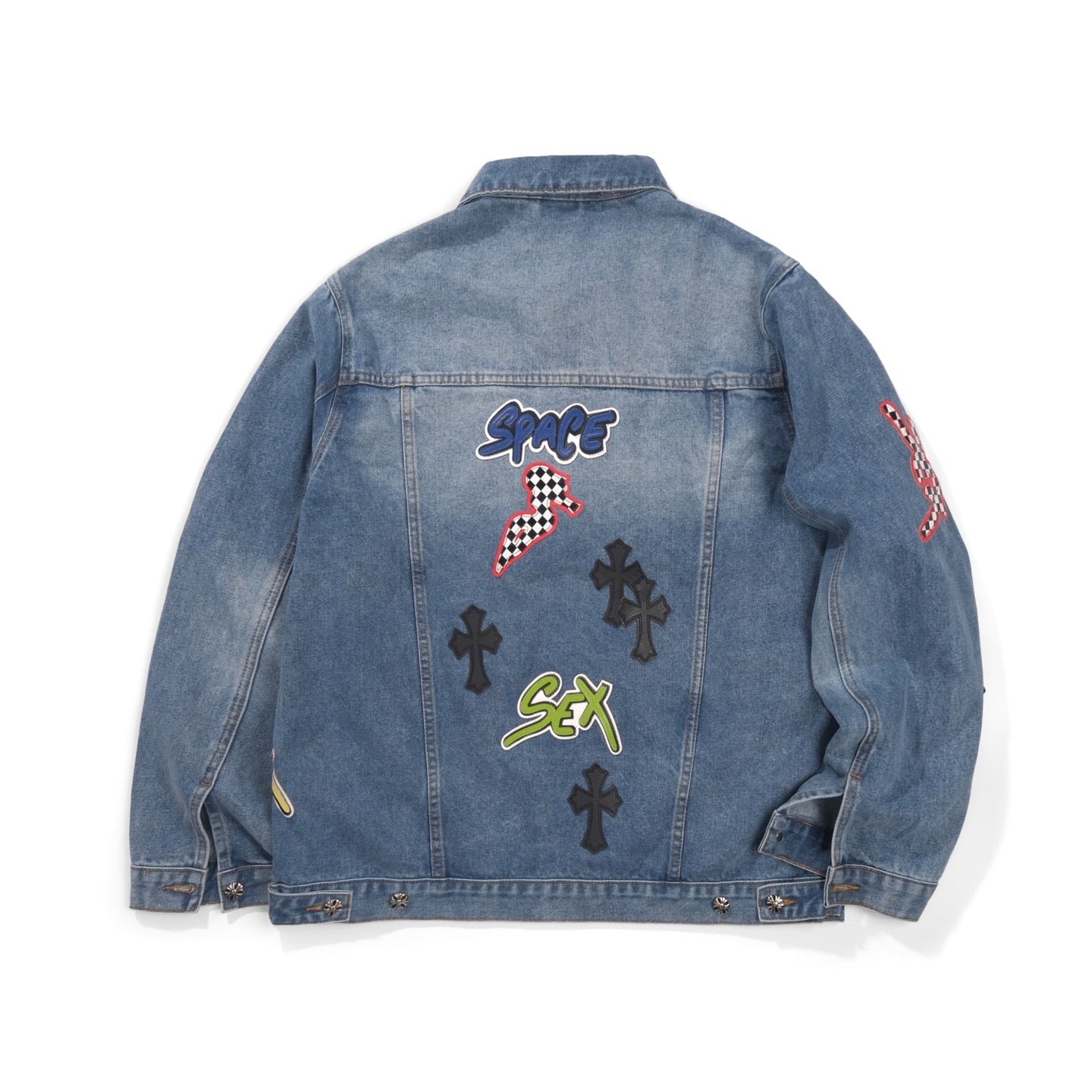 Patchwork Denim Jacket - Vintage Blue Gothic Street Jacket 0789