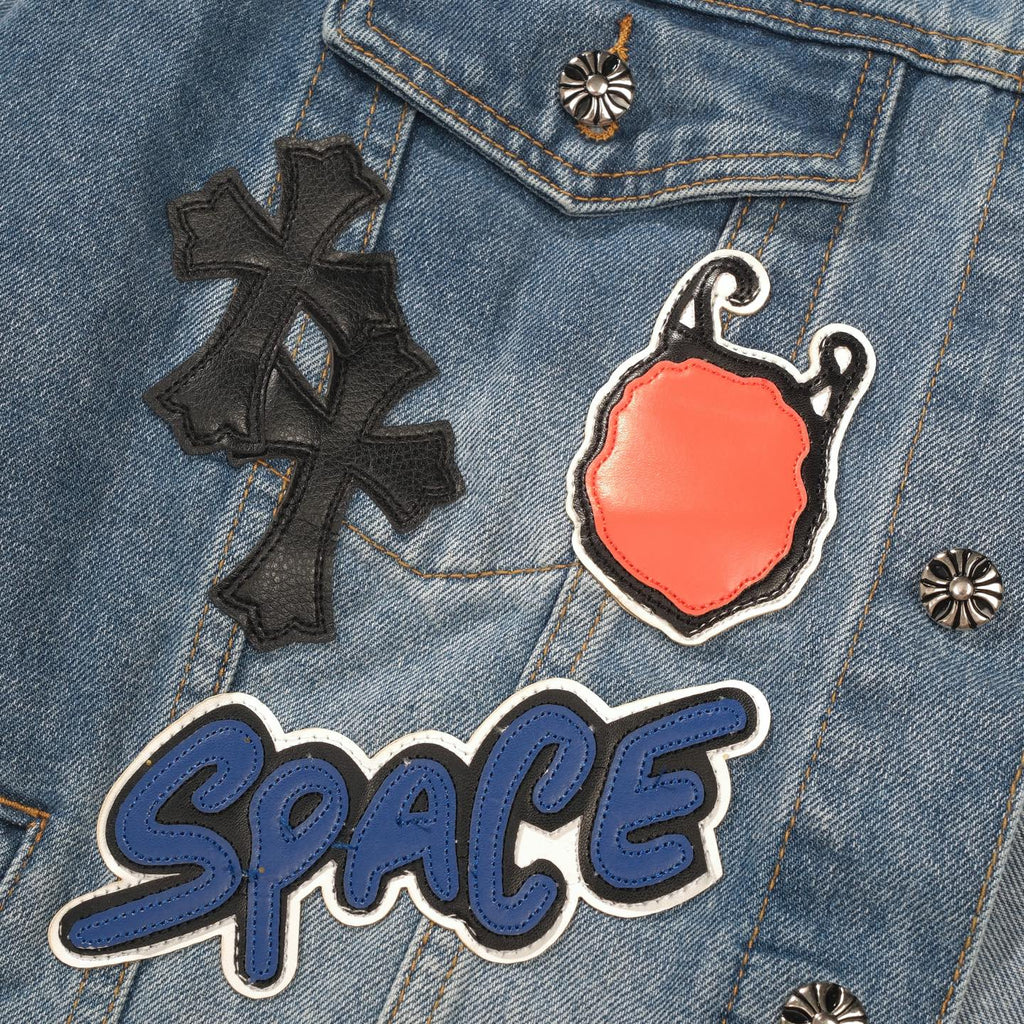 Patchwork Denim Jacket - Vintage Blue Gothic Street Jacket 0789