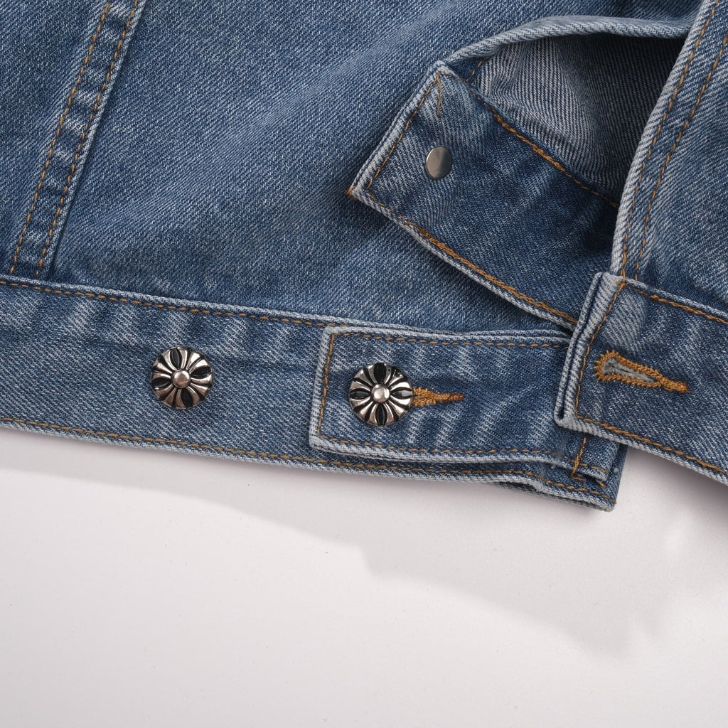 Patchwork Denim Jacket - Vintage Blue Gothic Street Jacket 0789